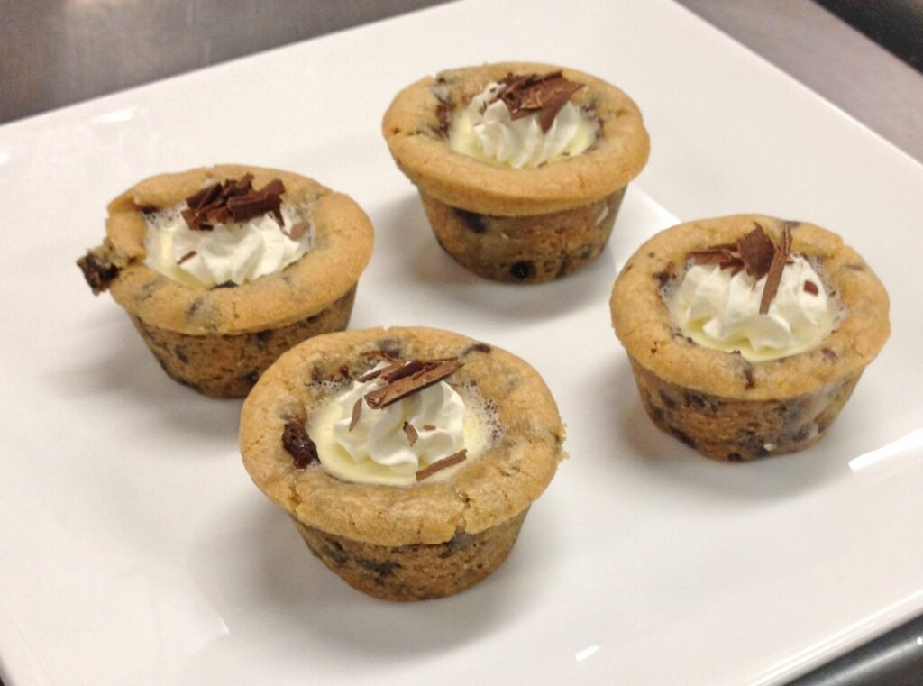 Chocolate Chip Cookie Cups with Milk Panacotta 1024x761 - Butlered Desserts